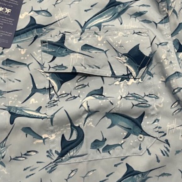 NEW Guy Harvey Fishing Shirt Men’s Size Large Powder Blue Marlin Fish Print LS - Picture 10 of 13